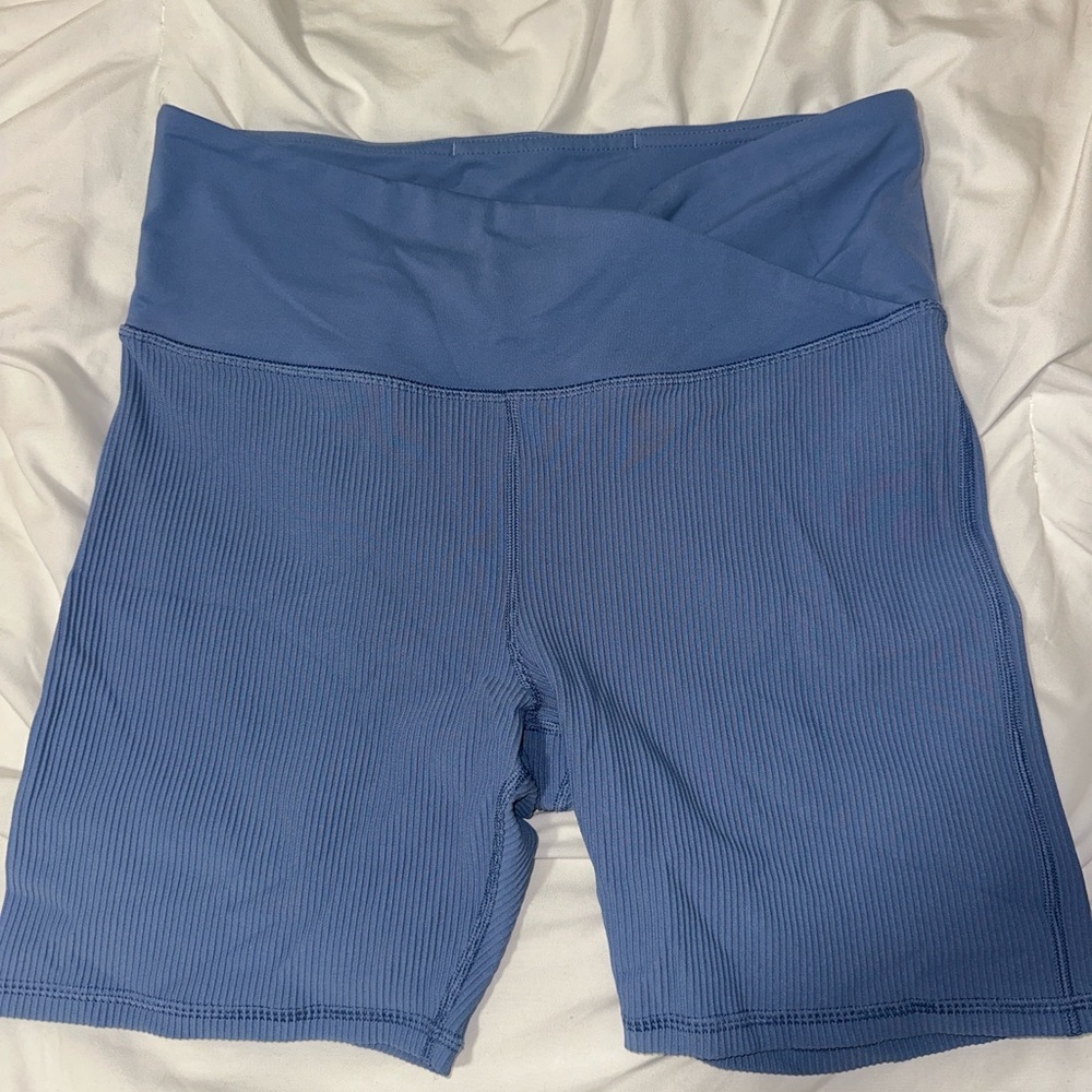 Athleta Women's Ribbed Blue Bike Shorts